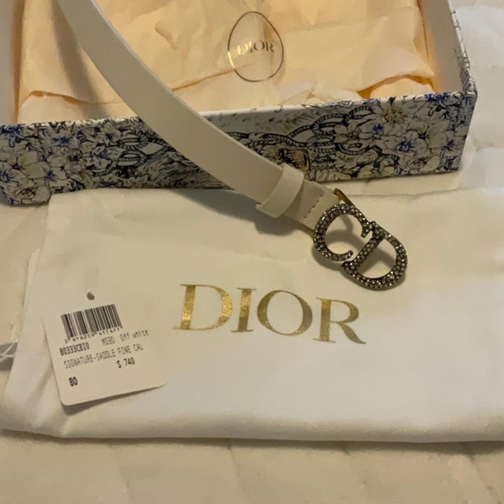 Dior Cream Belt with Gold and Silver Buckle